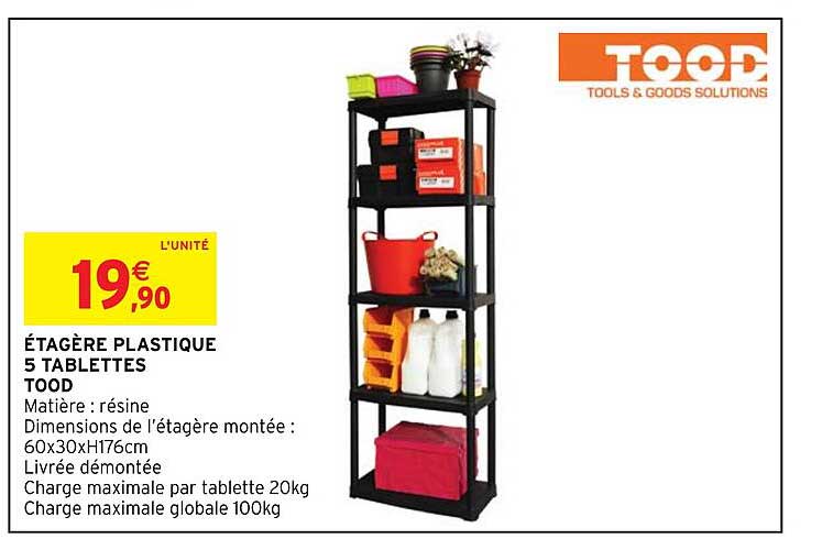 étagère Plastique 5 Tablettes Tood
