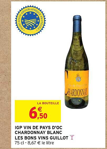 igp vin de pays d'oc chardonnay blanc les bons vins guillot