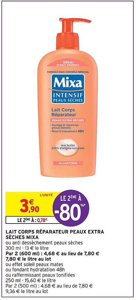 lait corps réparateur peaux extra sèches mixa