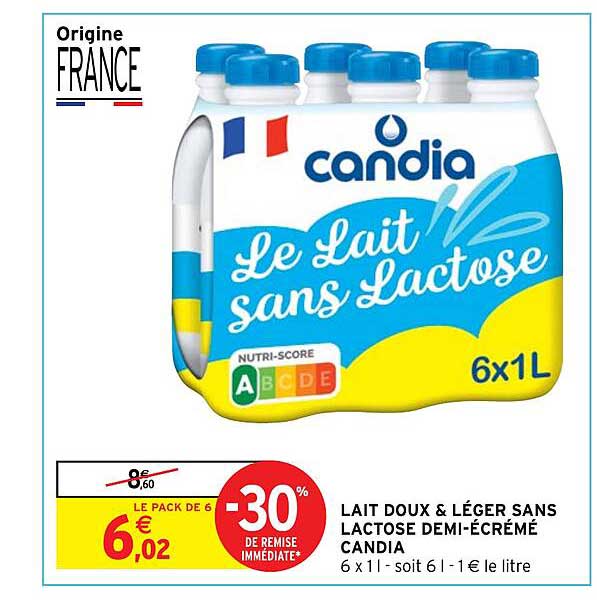 Lait Doux & Léger Sans Lactose Demi-écrémé Candia