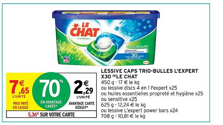 lessive caps trio-bulles l'expert x30 le chat