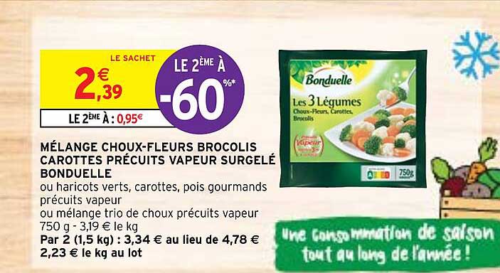 mélange choux-fleurs brocolis carottes précuits vapeur surgelé bonduelle