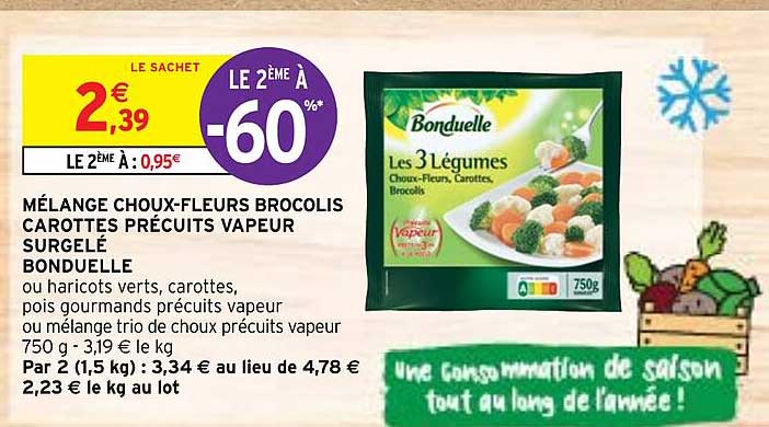 mélange choux-fleurs brocolis carottes précuits vapeur surgelé bonduelle