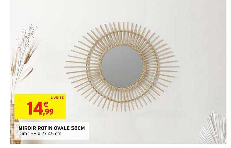 Miroir Rotin Ovale 58 Cm