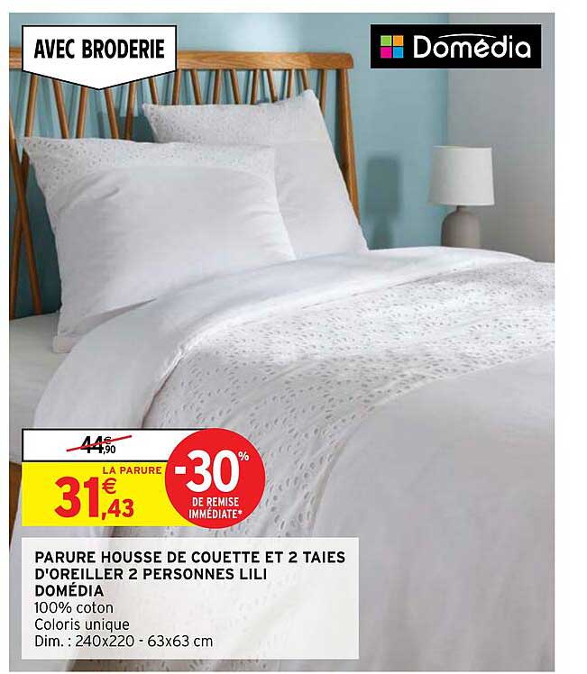 parure housse de couette et 2 taies d'oreiller 2 personnes lili domédia