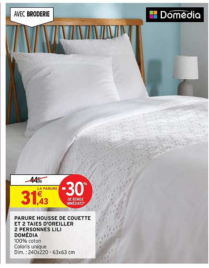 Parure Housse De Couette Et 2 Taies D'oreiller 2 Personnes Lili Domédia