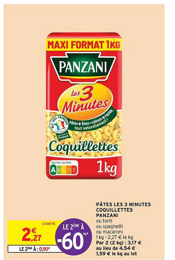 pâtes les 3 minutes coquillettes panzani