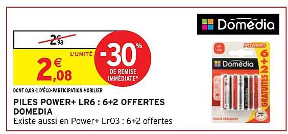piles power+ lr6 : 6+2 offertes domédia