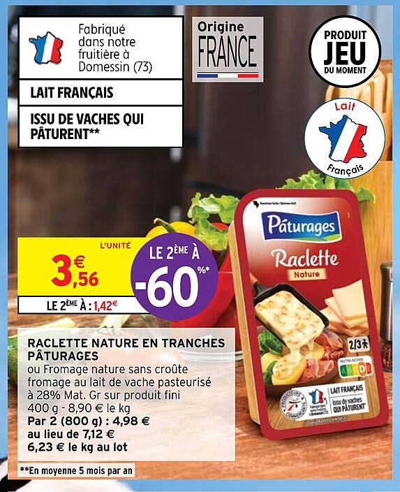 Raclette Nature En Tranches Pâturages