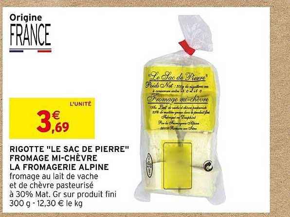 Rigotte "le Sac De Pierre" Fromage Mi-chèvre La Fromagerie Alpine