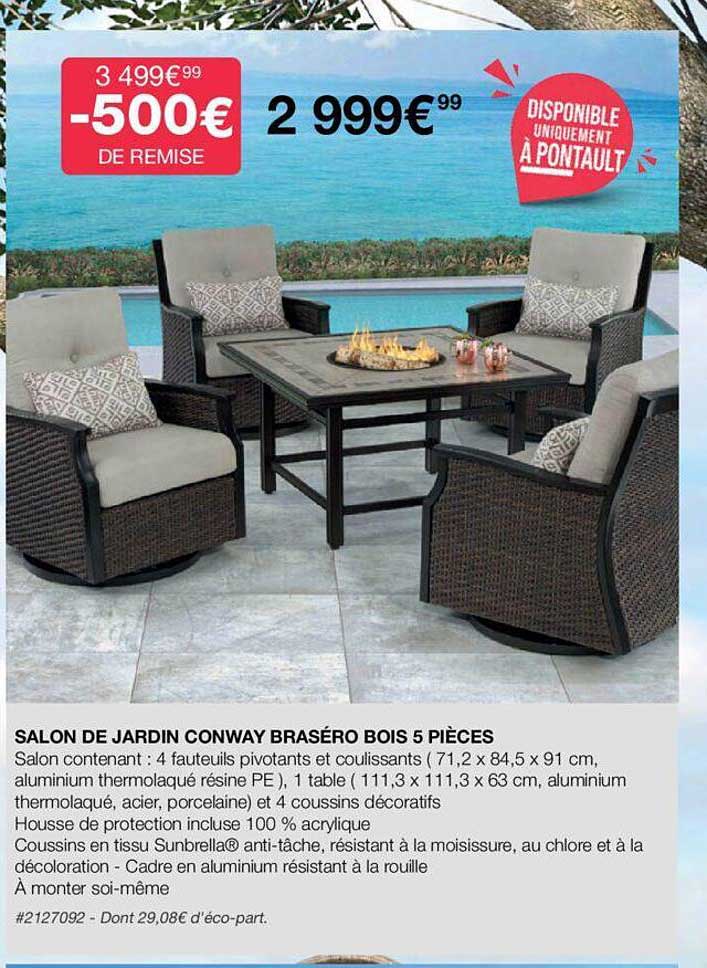 salon de jardin conway braséro bois 5 pièces