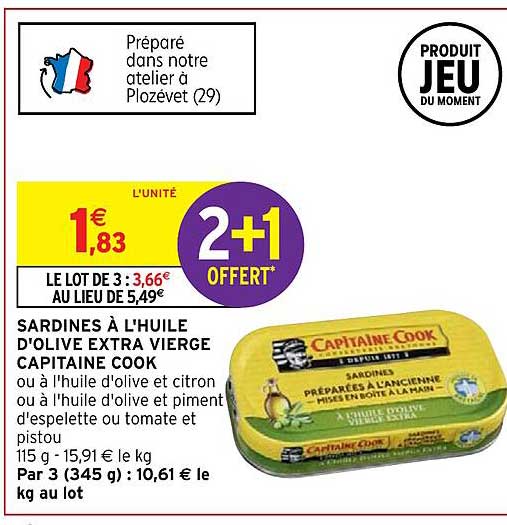 sardines à l'huile d'olive extra vierge capitaine cook