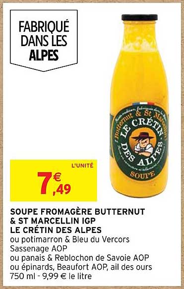 soupe fromagère butternut & st marcellin igp le crétin des alpes