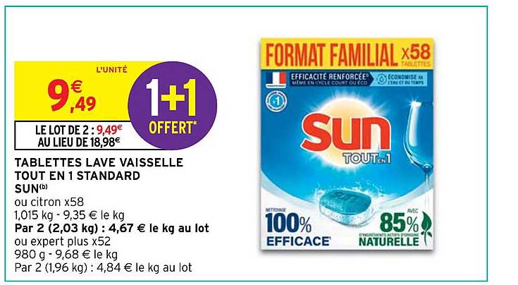 tablettes lave vaisselle tout en 1 standard sun