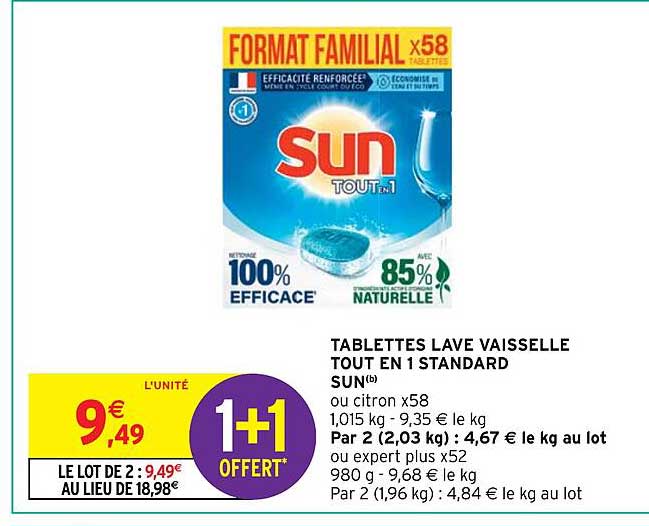 tablettes lave vaisselle tout en 1 standard sun