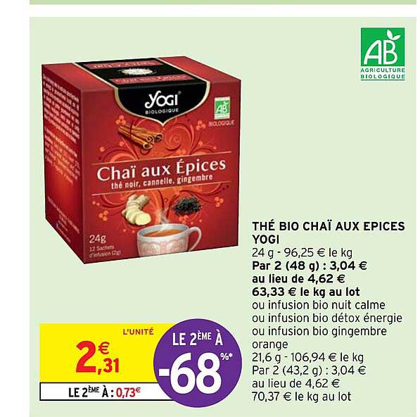 thé bio chaï aux épices yogi