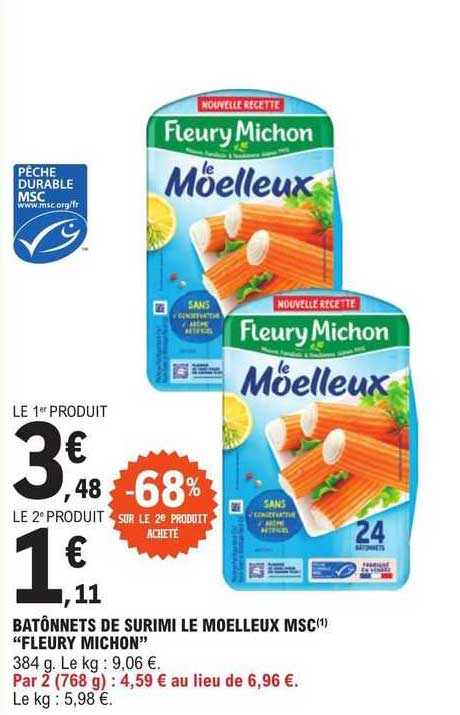 bâtonnets de surimi le moelleux msc "fleury michon"