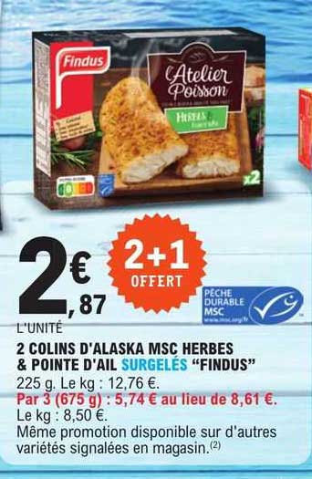 2 colins d'alaska msc herbes & pointe d'ail surgelés "findus"