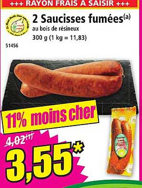 2 saucisses fumées au bois de résineux