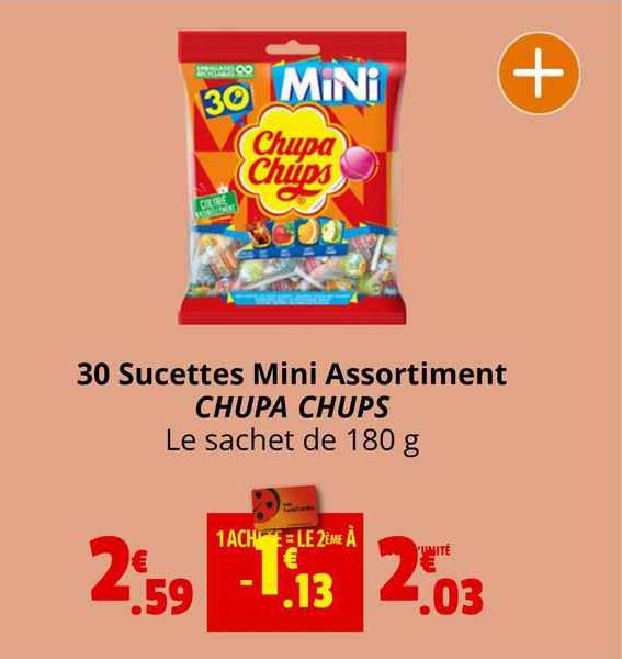 30 sucettes mini assortiment chupa chups le sachet