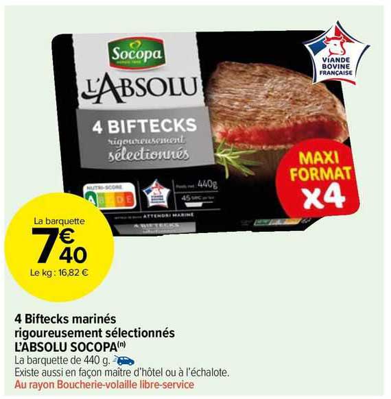 4 biftecks marinés rigoureusement sélectionnés l'absolu socopa