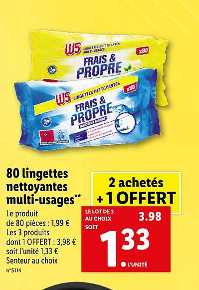 80 Lingettes Nettoyantes Multi-usages W5