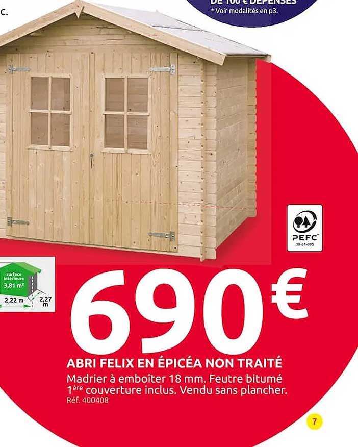 abri felix en épicéa non traité