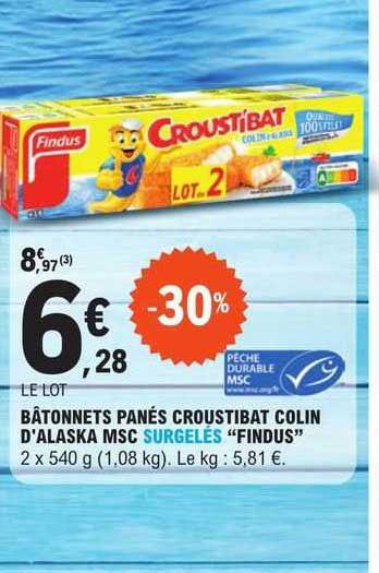 Bâtonnets Panés Croustibat Colin D'alaska Msc Surgelés "findus"