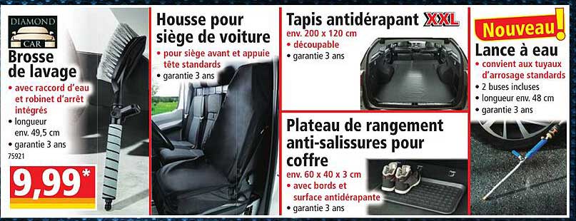 brosse de lavage diamond car, housse pour siège de voiture, tapis antidérapant xxl, plateau de rangement anti-salissures pour coffre, lance à eau