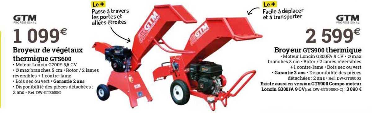 broyeur de végétaux thermique gts600 gtm, broyeur gts900 thermique gtm