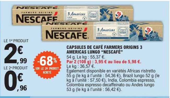 capsules de café farmers origins 3 americas lungo "nescafé"