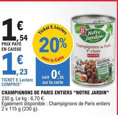 champignons de paris entiers "notre jardin"
