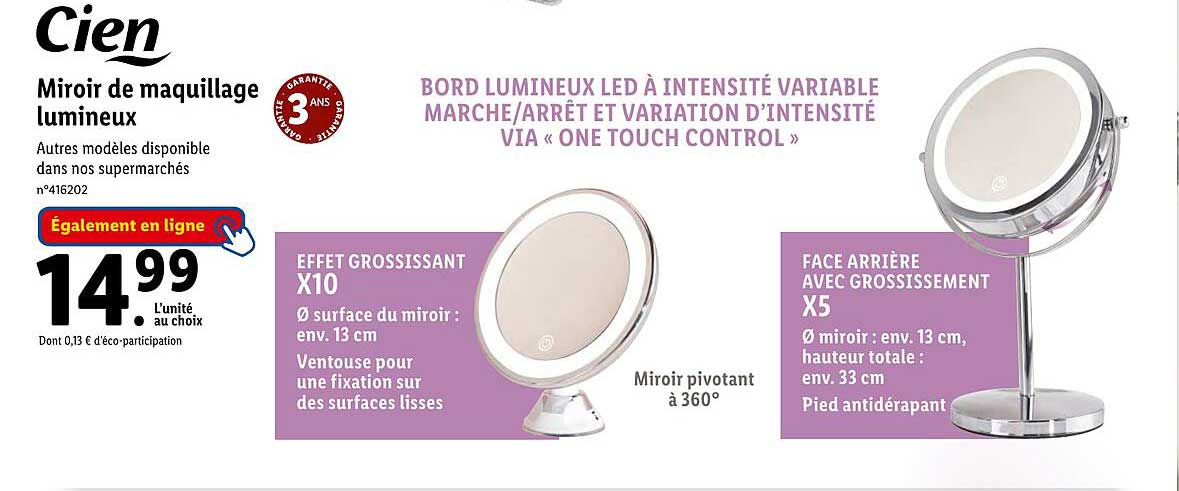 Cien Miroir De Maquillage Lumineux