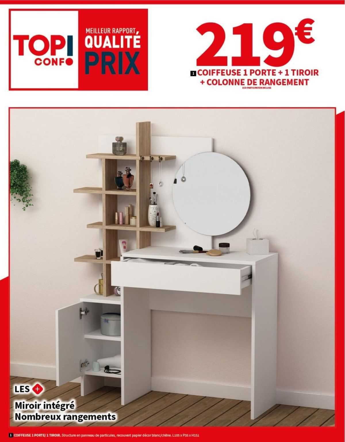 Coiffeuse 1 Porte + 1 Tiroir + Colonne De Rangement