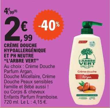 crème douche hypoallergénique et ph neutre "l'arbre vert"