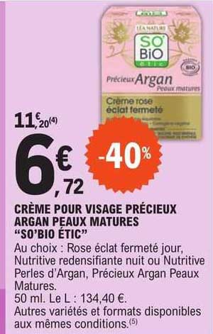 crème pour visage précieux argan peaux matures "so'bio étic"