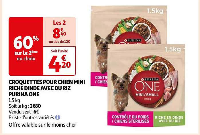 croquettes pour chien mini riche dinde avec du riz purina one
