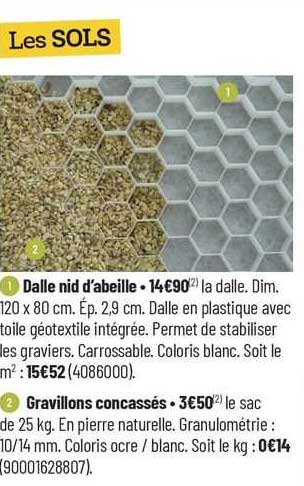 dalle nid d'abeille, gravillons concassés