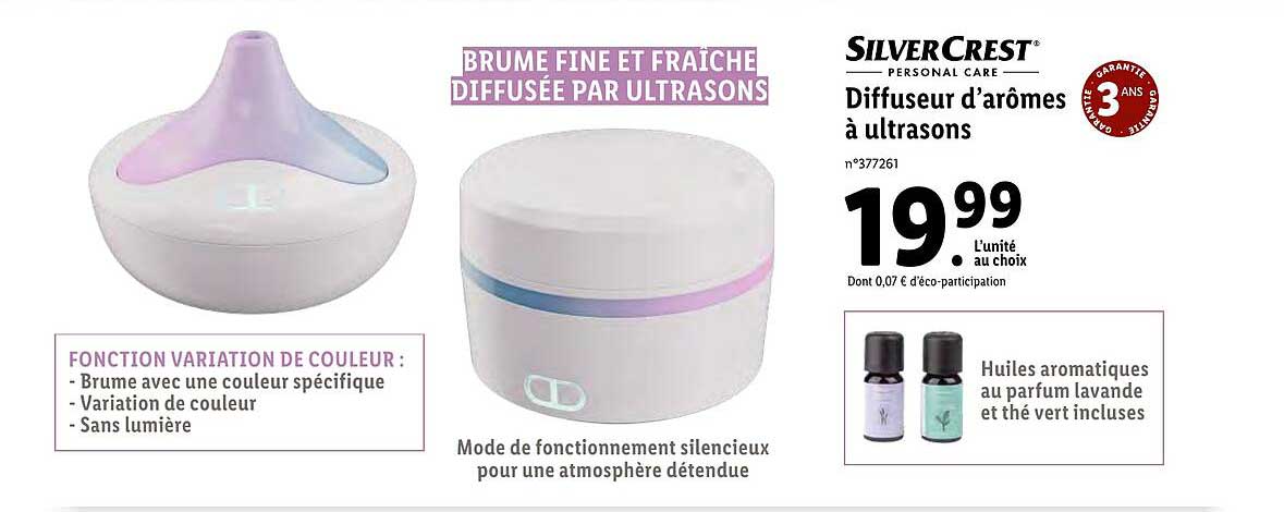 diffuseur d'arômes à ultrasons silver crest