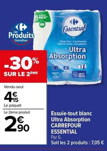 essuie-tout blanc ultra absorption carrefour essential