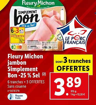 fleury michon jambon simplement bon -25% sel