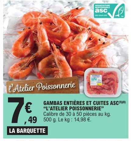 gambas entières et cuites asc "l'atelier poissonnerie"