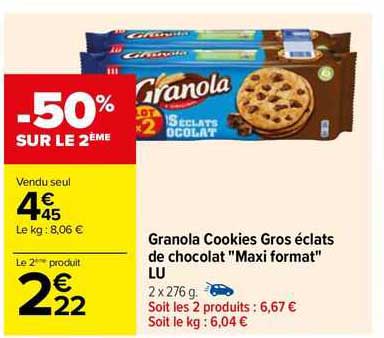 granola cookies gros éclats de chocolat "maxi format" lu