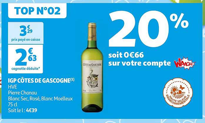 igp côtes de gascogne hve pierre chanau blanc sec rosé blanc moelleux