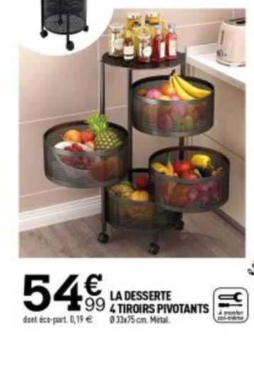 la desserte 4 tiroirs pivotants