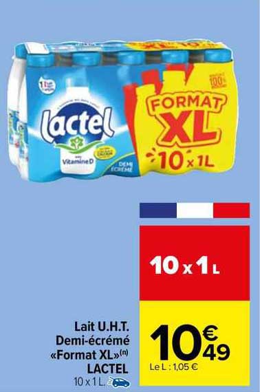 lait u.h.t. demi-écrémé "format XL" lactel