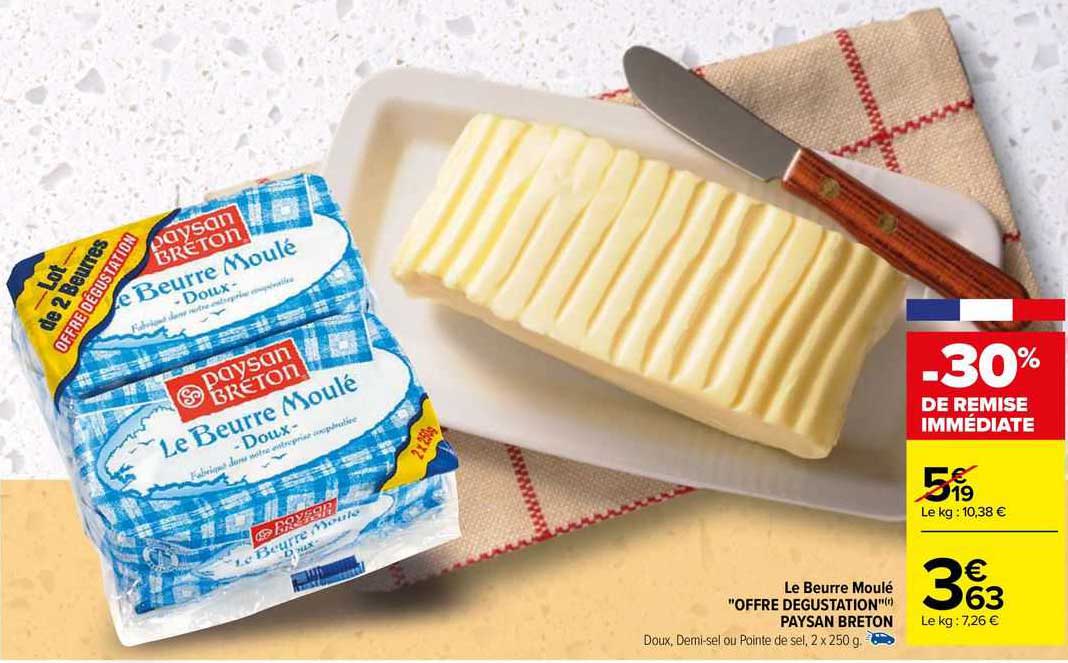 le beurre moulé "offre degustation" paysan breton