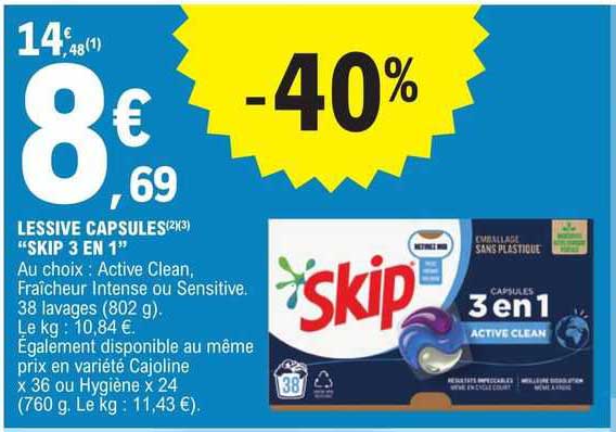 Lessive Capsules "skip 3 En 1"