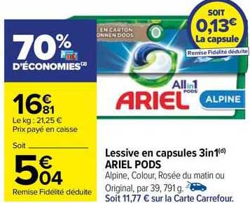 lessive en capsules 3in1 ariel pods