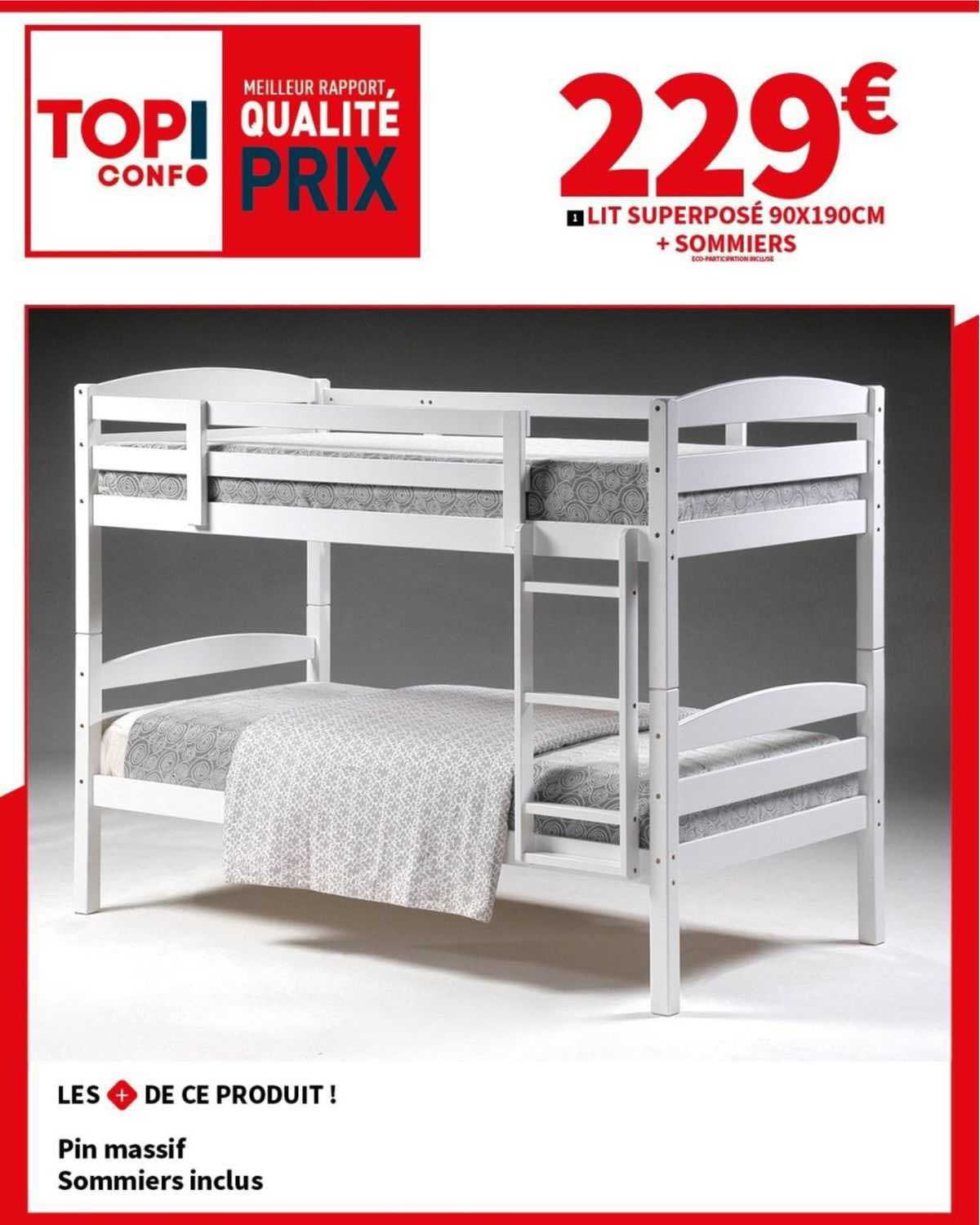 Lit Superposé 90 X 190 Cm + Sommiers